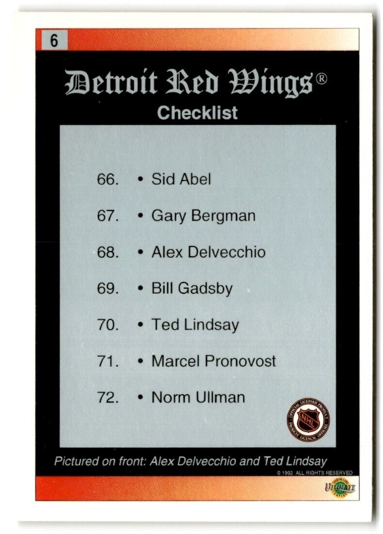 1991-92 Ultimate Original 6 French Detroit Red Wings Detroit Red Wings #6