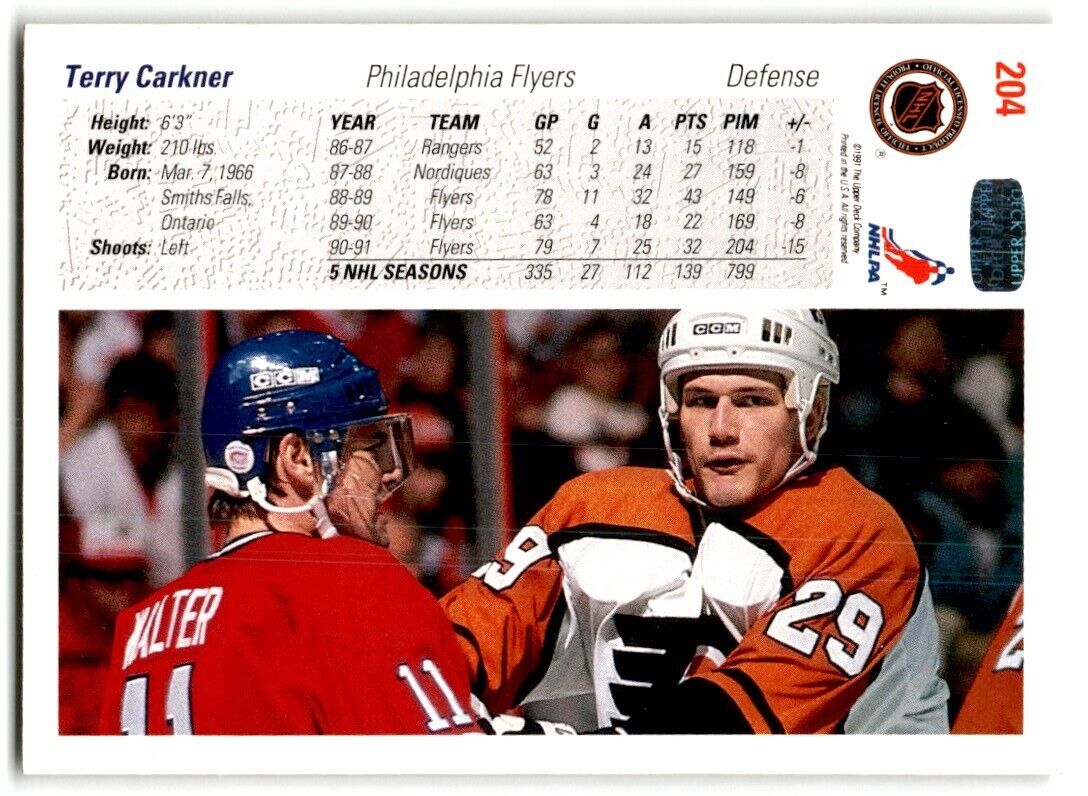 1991-92 Upper Deck Terry Carkner Philadelphia Flyers #204