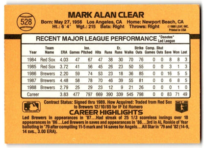 1989 Donruss Mark Clear Milwaukee Brewers #528