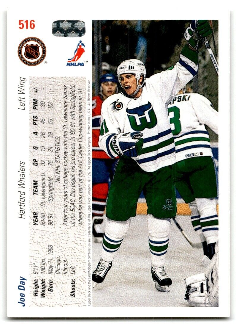 1991-92 Upper Deck Joe Day Rookie Hartford Whalers #516