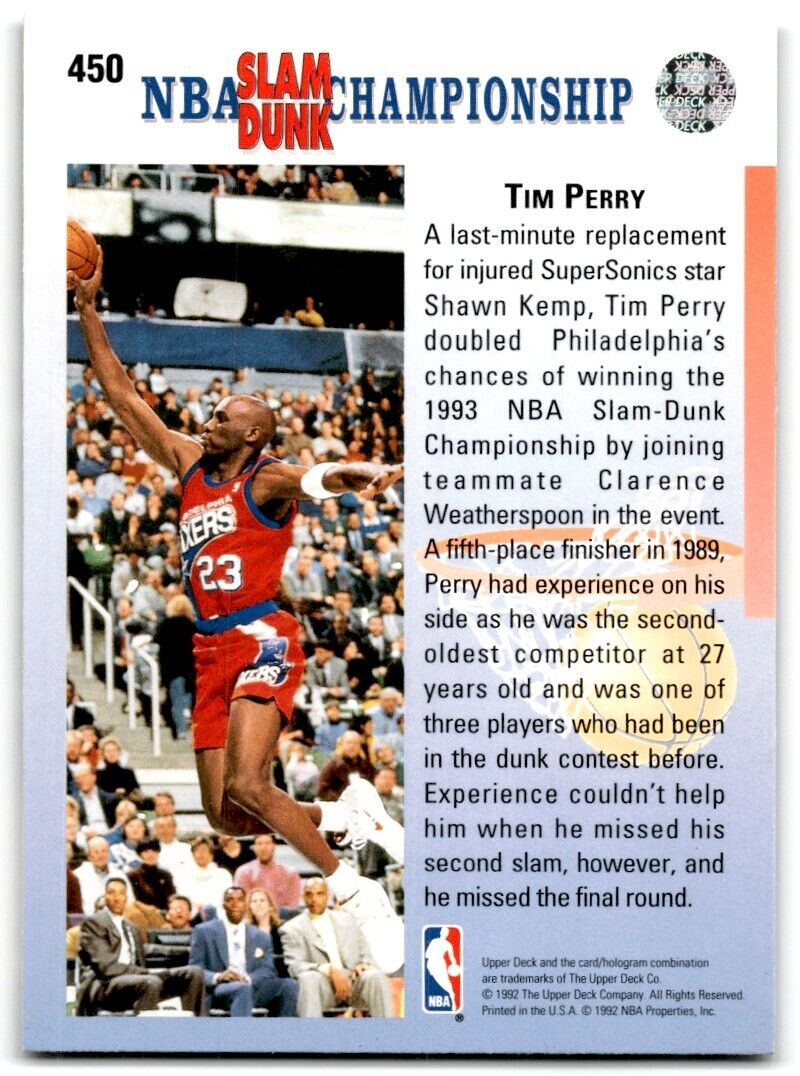 1992-93 Upper Deck Tim Perry Philadelphia 76ers #450