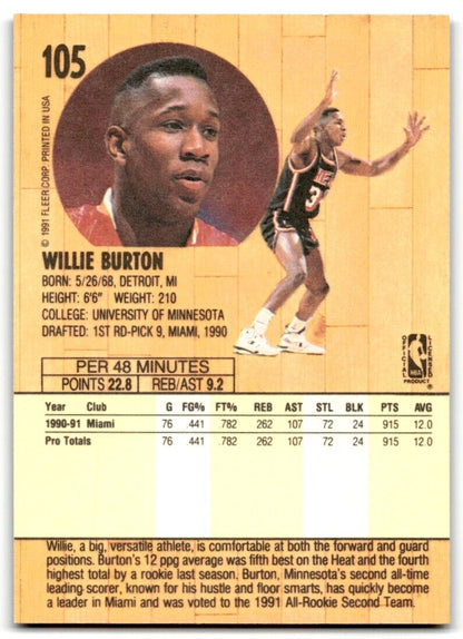 1991-92 Fleer Willie Burton Miami Heat #105