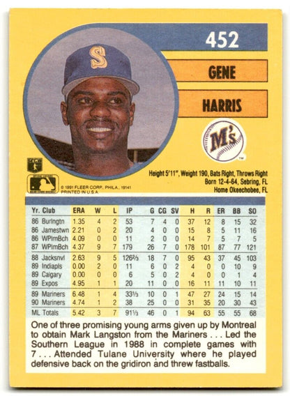 1991 Fleer Gene Harris Seattle Mariners #452A