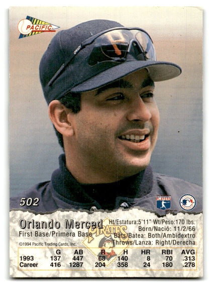 1994 Pacific Crown Collection Orlando Merced Pittsburgh Pirates #502