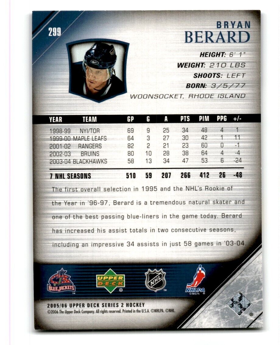 2005-06 Upper Deck Bryan Berard Columbus Blue Jackets #299