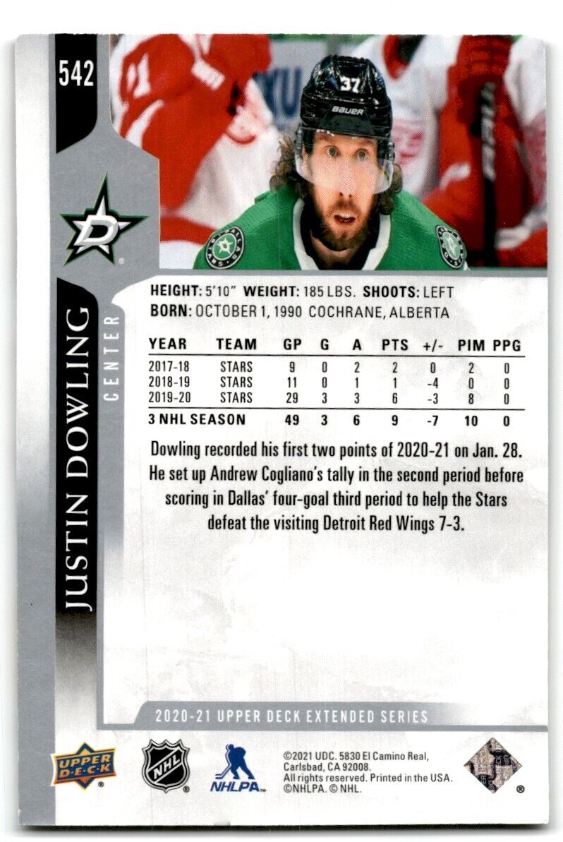 2020-21 Upper Deck Justin Dowling Dallas Stars #542