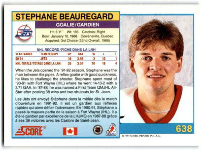 1991-92 Score Canadian Stephane Beauregard Winnipeg Jets #638