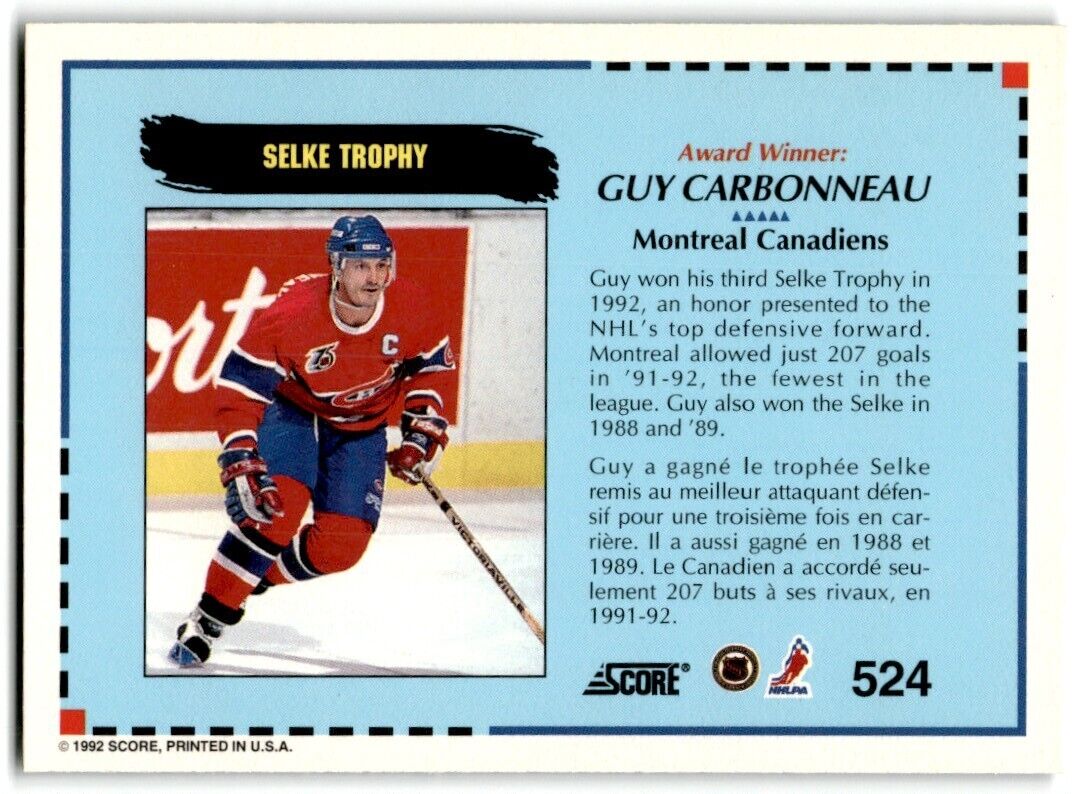 1992-93 Score Guy Carbonneau Montreal Canadiens #524