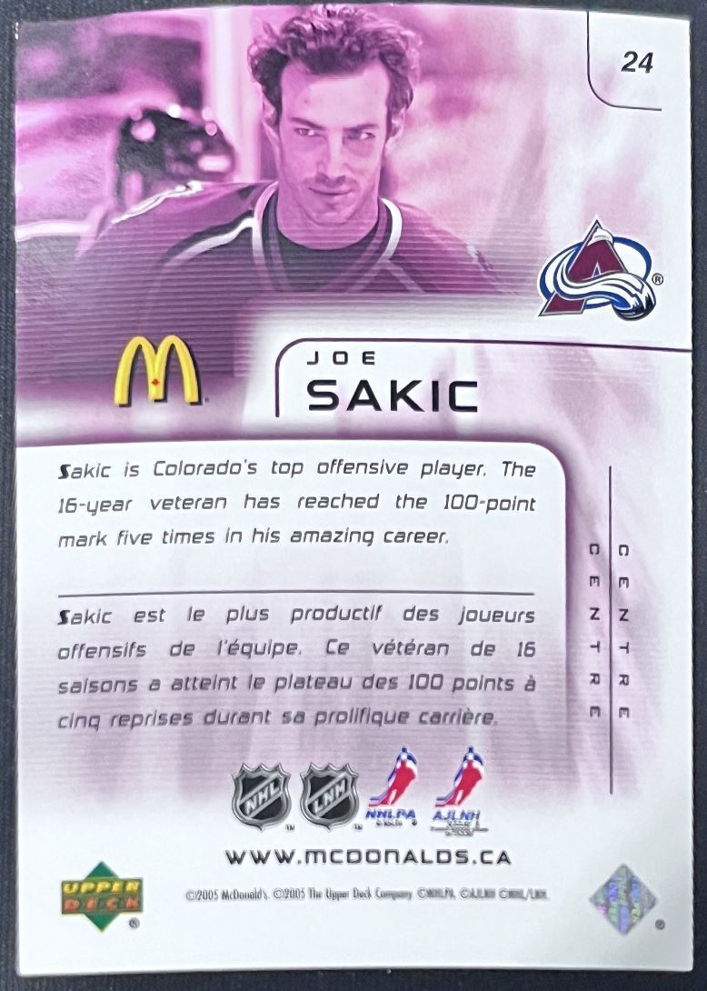 2005-06 Upper Deck McDonald's Joe Sakic Colorado Avalanche #24