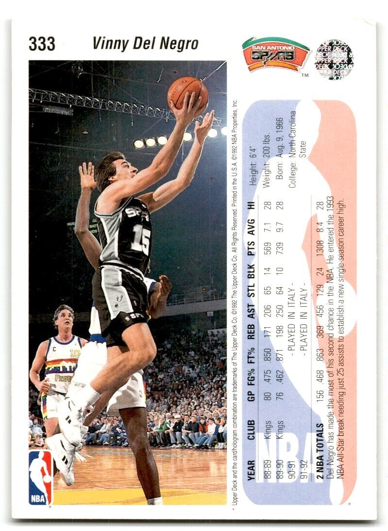 1992-93 Upper Deck Vinny Del Negro San Antonio Spurs #239