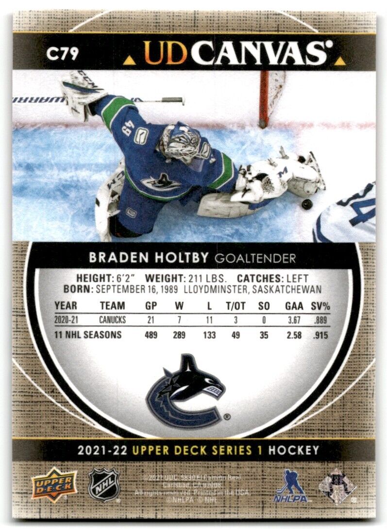 2021-22 Upper Deck UD Canvas Braden Holtby Vancouver Canucks #C79