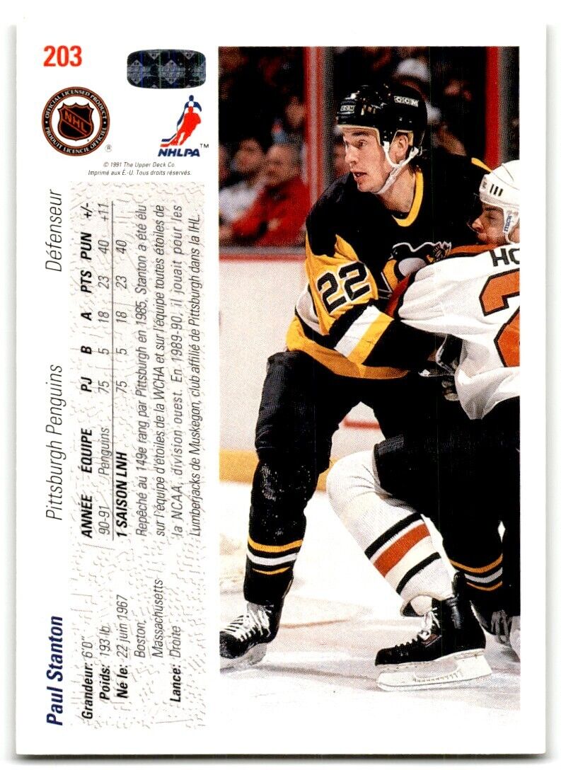 1991-92 Upper Deck French Paul Stanton Pittsburgh Penguins #203