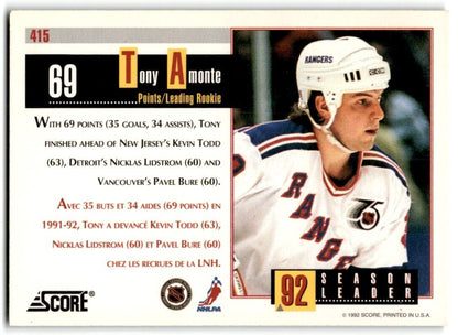 1992-93 Score Canadian Tony Amonte New York Rangers #415