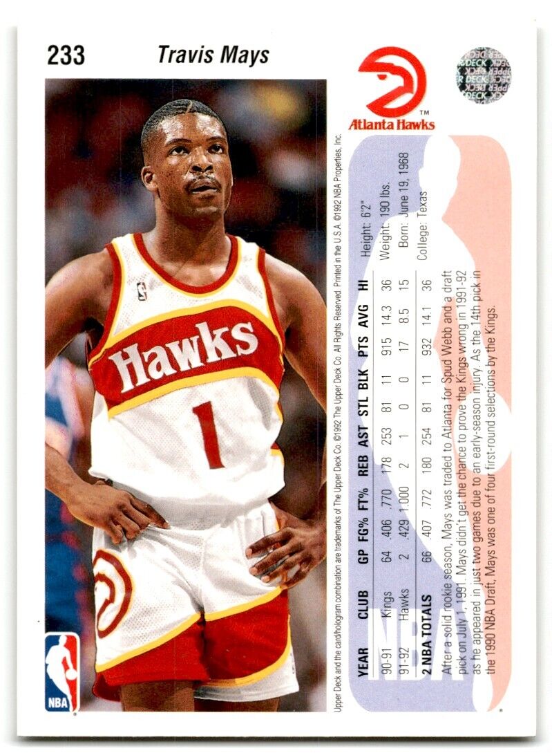 1992-93 Upper Deck Travis Mays Atlanta Hawks #233