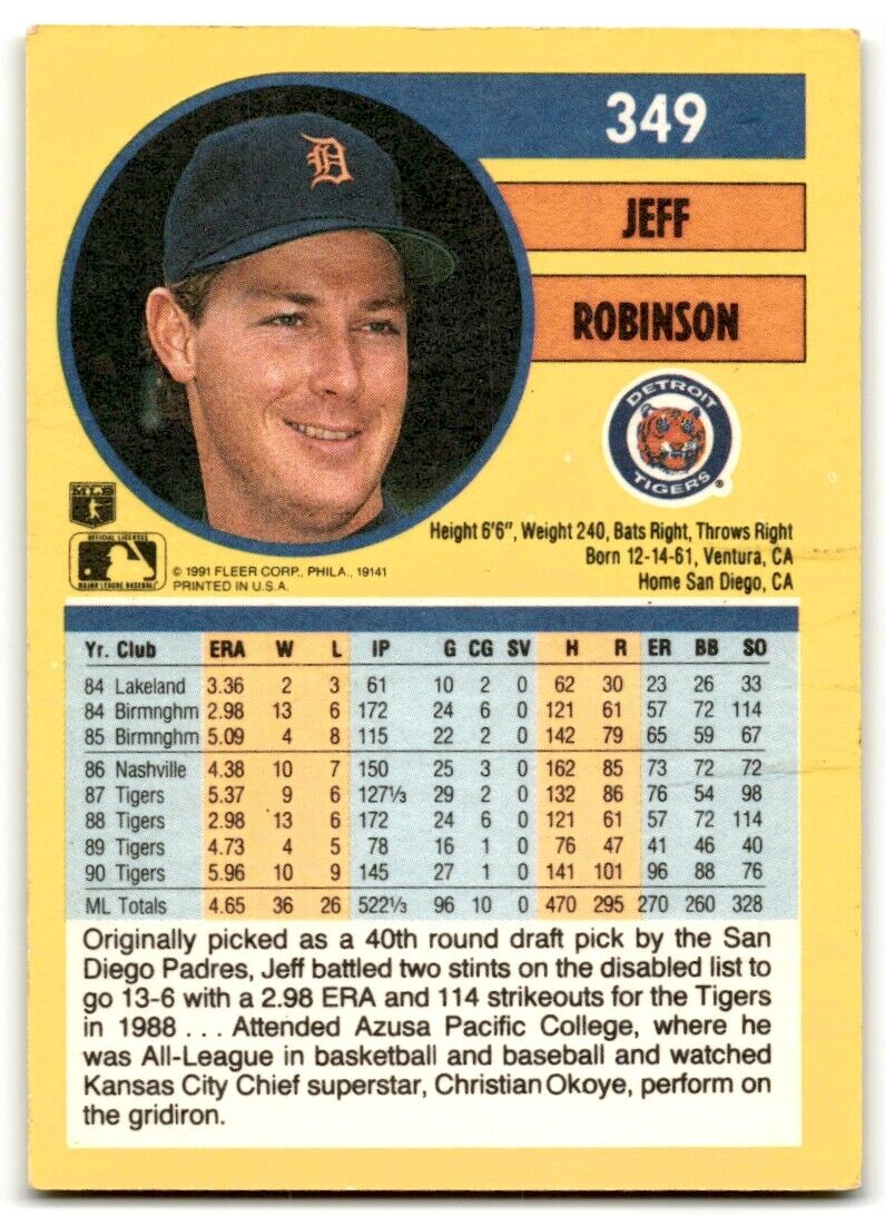 1991 Fleer Jeff Robinson Detroit Tigers #349A