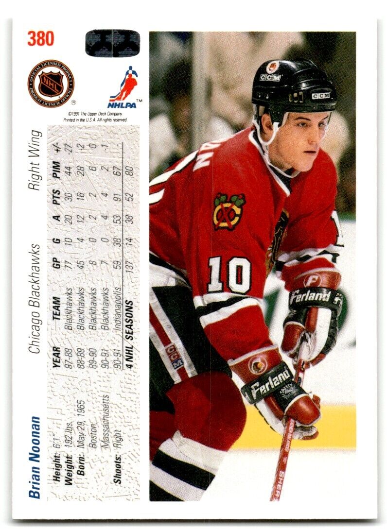 1991-92 Upper Deck Brian Noonan Chicago Blackhawks #380