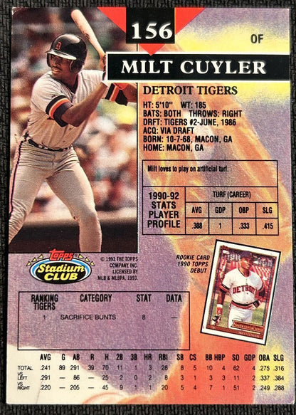 1993 Stadium Club Milt Cuyler Detroit Tigers #156