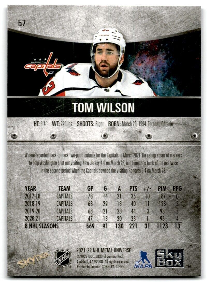 2021-22 Skybox Metal Universe Tom Wilson Washington Capitals #57