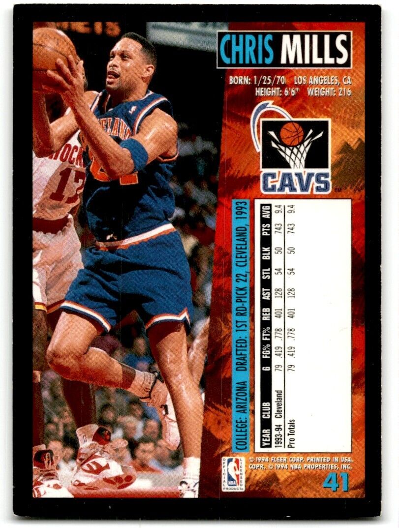 1994-95 Fleer Chris Mills Cleveland Cavaliers #41