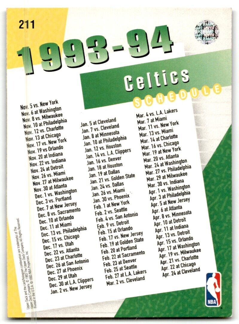 1994-95 Upper Deck Checklist Boston Celtics #211