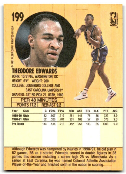 1991-92 Fleer Theodore Edwards Utah Jazz #199