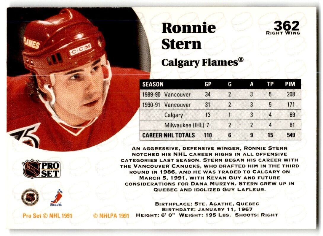 1991-92 Pro Set Ronnie Stern Calgary Flames #362