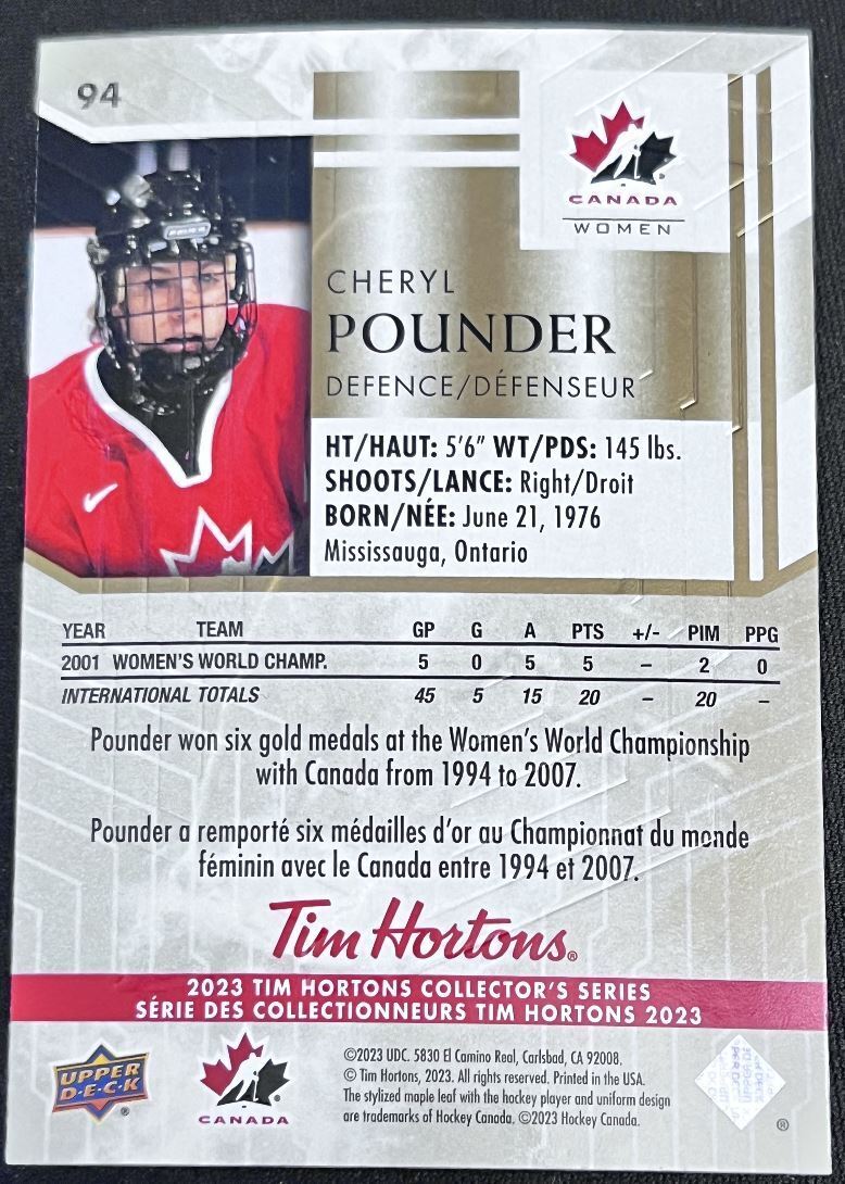 2023-24 Upper Deck Tim Hortons Legends Tim Horton Cheryl Pounder Team Canada #94