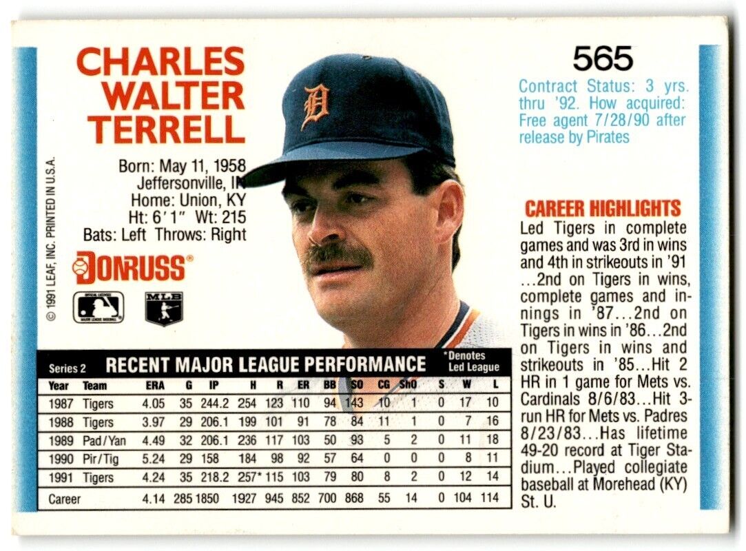 1992 Donruss Walt Terrell Detroit Tigers #565