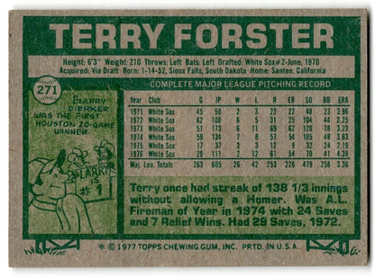 1977 Topps Terry Forster Chicago White Sox #271