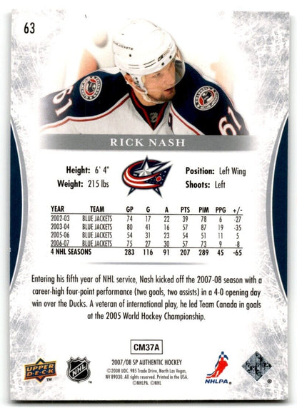 2007-08 SP Authentic Rick Nash Columbus Blue Jackets #63