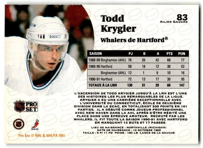 1991-92 Pro Set Todd Krygier Hartford Whalers #83