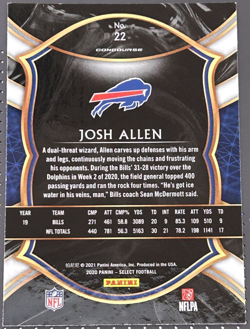 2020 Panini Select Josh Allen Buffalo Bills #22