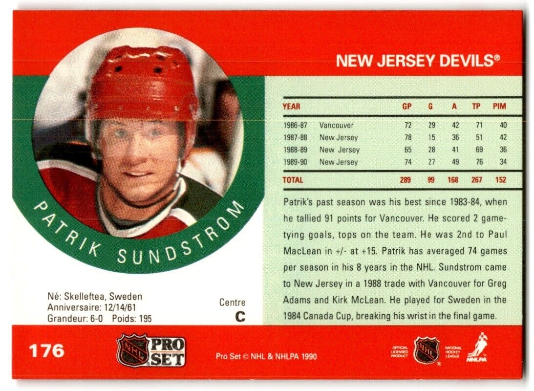 1990-91 Pro Set Patrik Sundstrom New Jersey Devils #176A