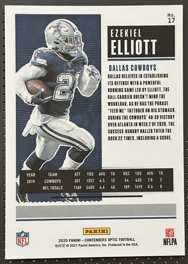 2020 Panini Contenders Ezekiel Elliott Dallas Cowboys #17