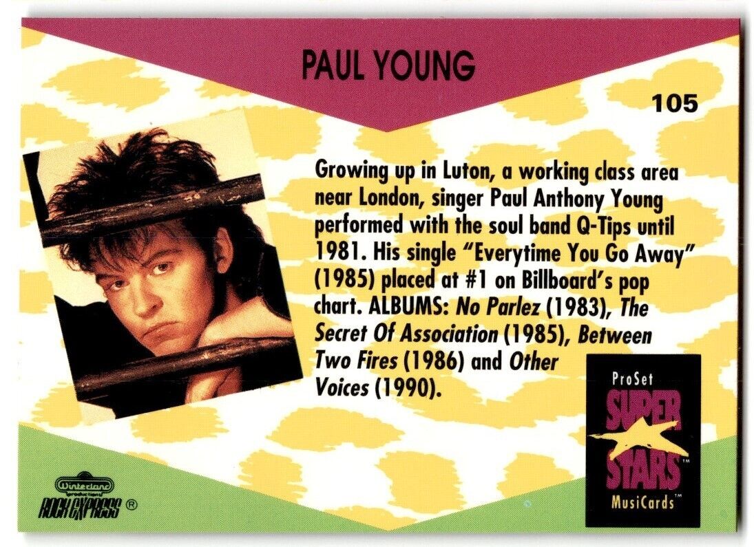 1991-92 ProSet Super Stars MusiCard Paul Young #105