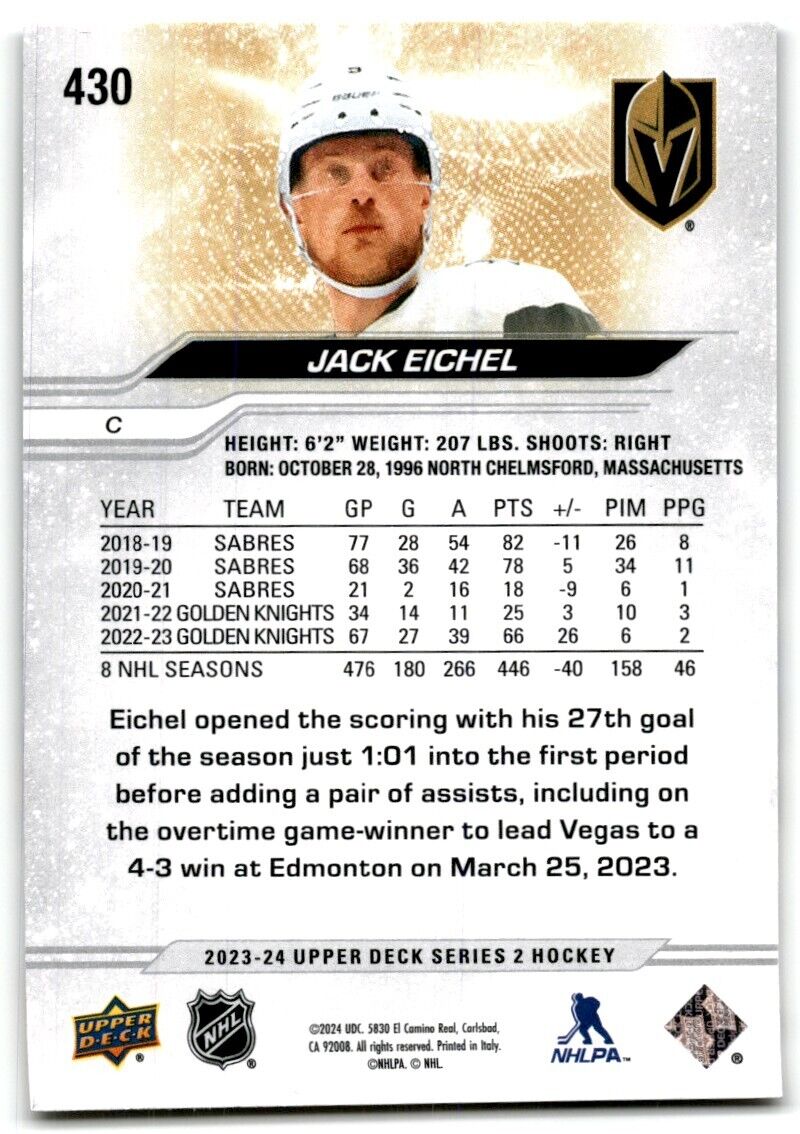 2023-24 Upper Deck Jack Eichel Vegas Golden Knights #430