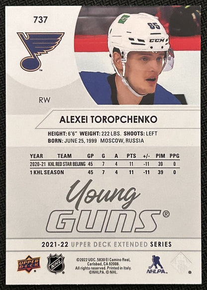 2021-22 Upper Deck Alexey Toropchenko Rookie St. Louis Blues #737