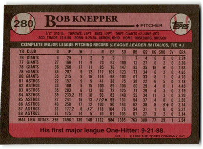 1989 Topps Bob Knepper Houston Astros #280