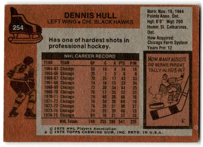 1975-76 Topps Dennis Hull Chicago Blackhawks #254