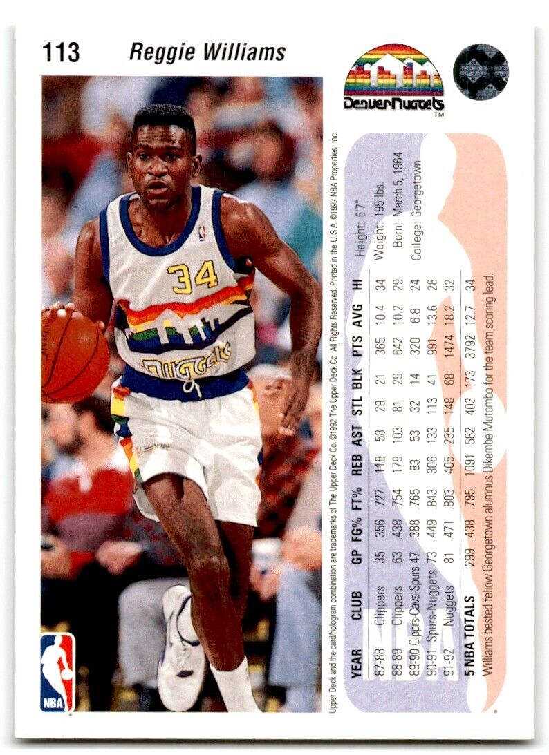 1992-93 Upper Deck Reggie Williams Denver Nuggets #113