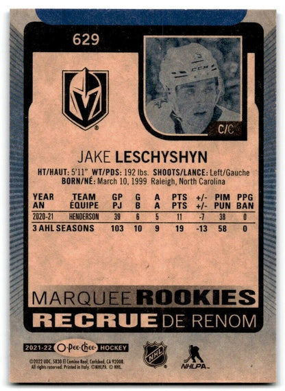 2021-22 O-Pee-Chee Markee Rookies Jake Leschyshyn Rookie Vegas Golden Knights