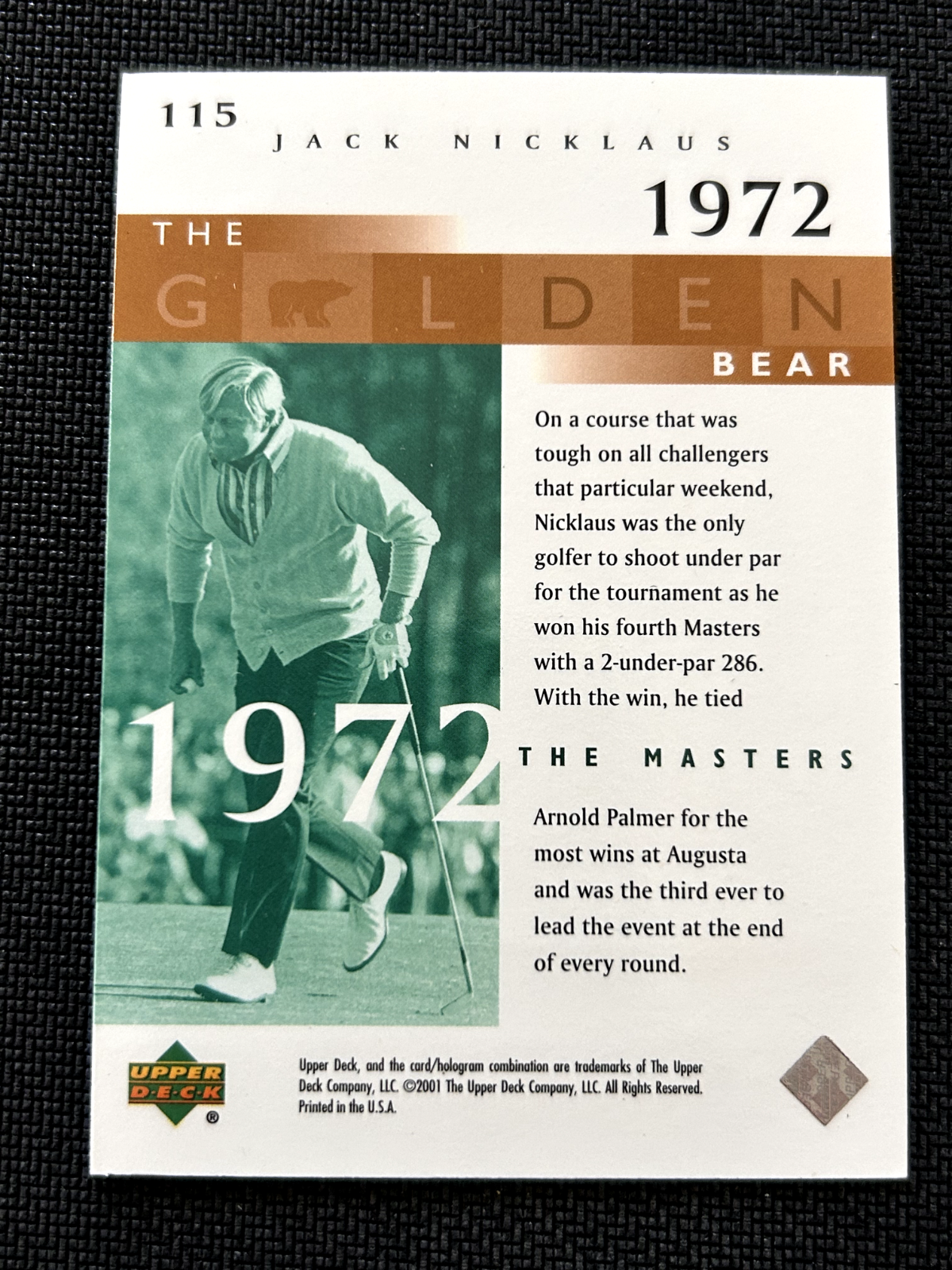 Jack Nicklaus HOF 2001 Upper Deck Golf The Golden Bear #115 1972 Masters