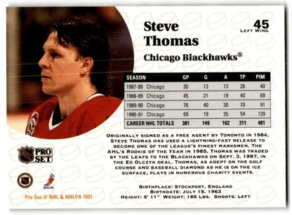 1991-92 Pro Set Steve Thomas Chicago Blackhawks #45