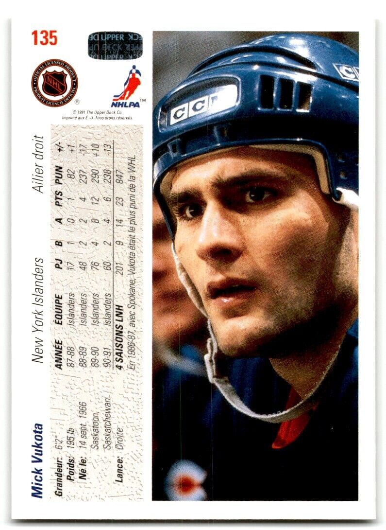 1991-92 Upper Deck French Mick Vukota New York Islanders #135B