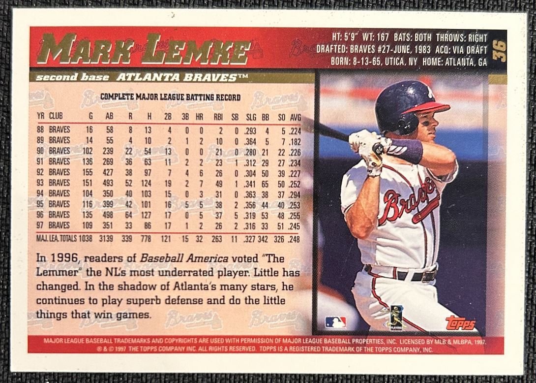 1998 Topps Mark Lemke Atlanta Braves #36