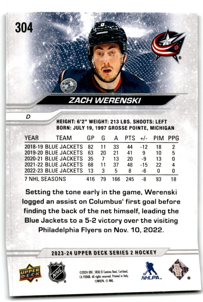 2023-24 Upper Deck Zach Werenski Columbus Blue Jackets #304