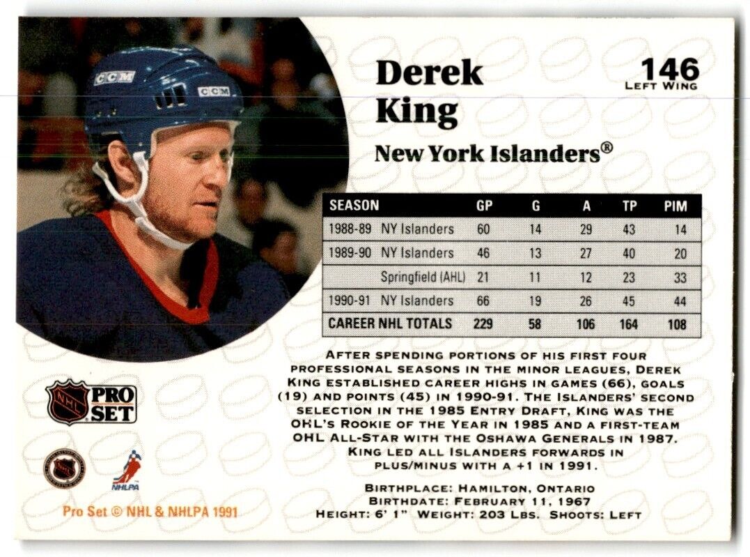 1991-92 Pro Set Derek King New York Islanders #146