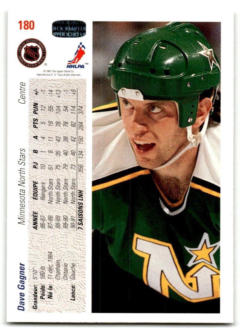 1991-92 Upper Deck Dave Gagner Minnesota North Stars #180