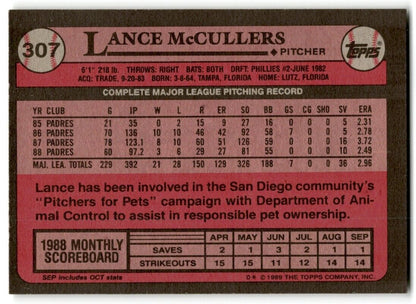 1989 Topps Lance McCullers San Diego Padres #307