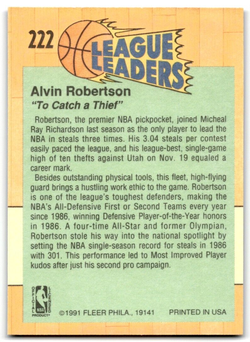 1991-92 Fleer Alvin Robertson Milwaukee Bucks #222